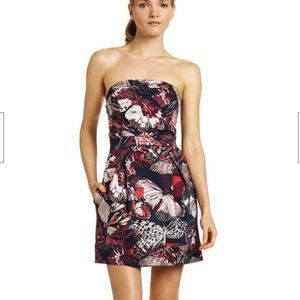 French Connection Women's Size 2 Navy Blue Purple Butterfly Strapless Mini Dress